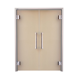Дверь стеклянная двустворчатая — прозрачная, бронзовый профиль, 15х200 (1500*1990)